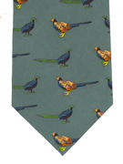 Pheasants standing on green Tie - TIE STUDIO