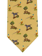 Pheasants, Labrador & fence on yellow - TIE STUDIO