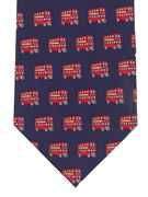 Red buses on navy on silk  - TIE STUDIO