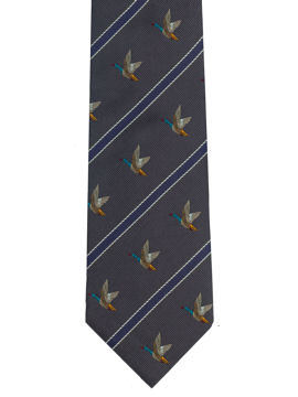 Mallards and Stripes on Grey Tie 