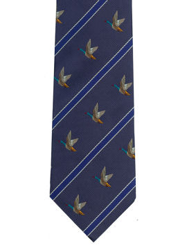 Mallards & Stripes on Navy Tie 