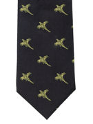 Pheasants flying gold on navy Tie - TIE STUDIO