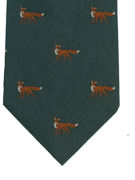 Foxes on land green Tie - TIE STUDIO