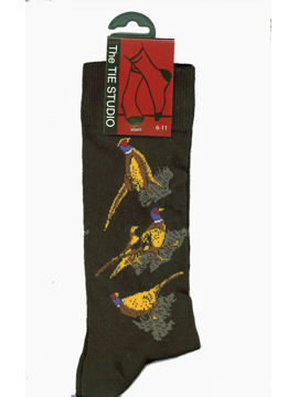 Pheasants on black socks